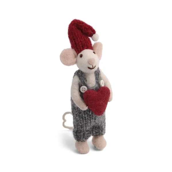 Ãn Gry & Sif - Hvid mus m/hjerte 15cm - Ãn Gry & Sif